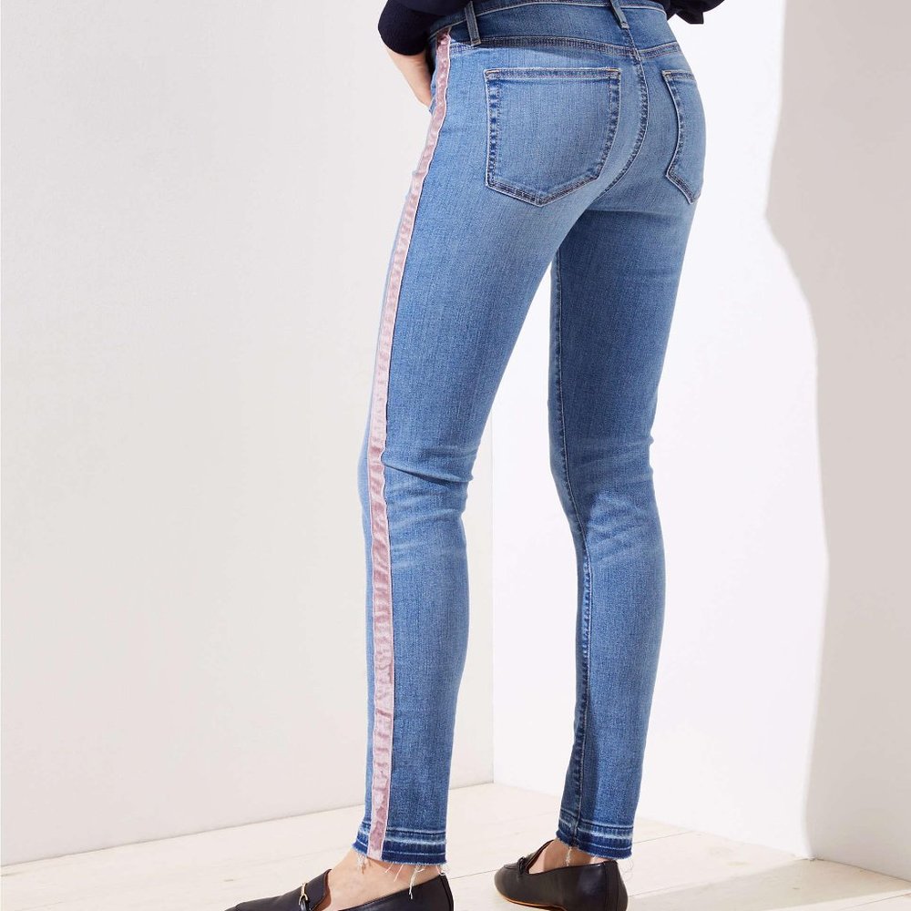 Loft Modern Skinny Pink Tuxedo Stripe Jean 24/00 - Picture 2 of 6